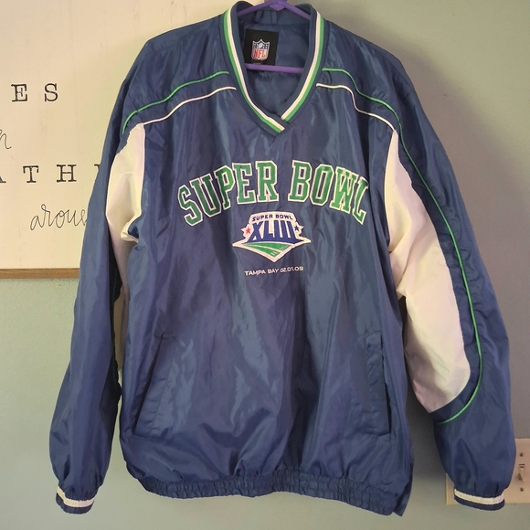 NFL Superbowl 2009 Embroidered Pullover Windbreaker Tampa Bay Jacket Y2K Mens Xl - Picture 1 of 10